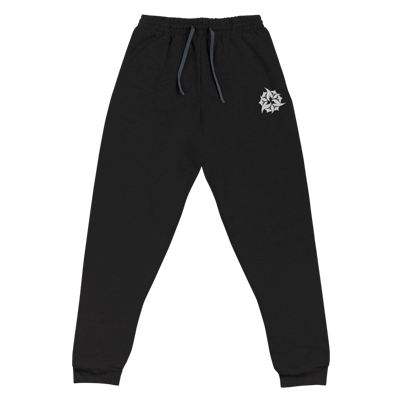 ☆NERDY☆ Pinwheel embroidery track pants black2 P11853-ROSE EMBROIDERY Slim Track Pants (BLACK/WH